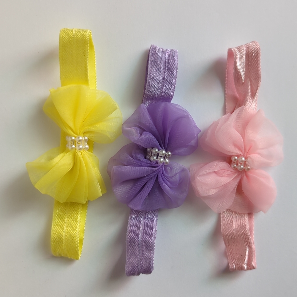 Cute Headbands with Bows for newborn - 3 months: Yellow, Purple, Pink (3)